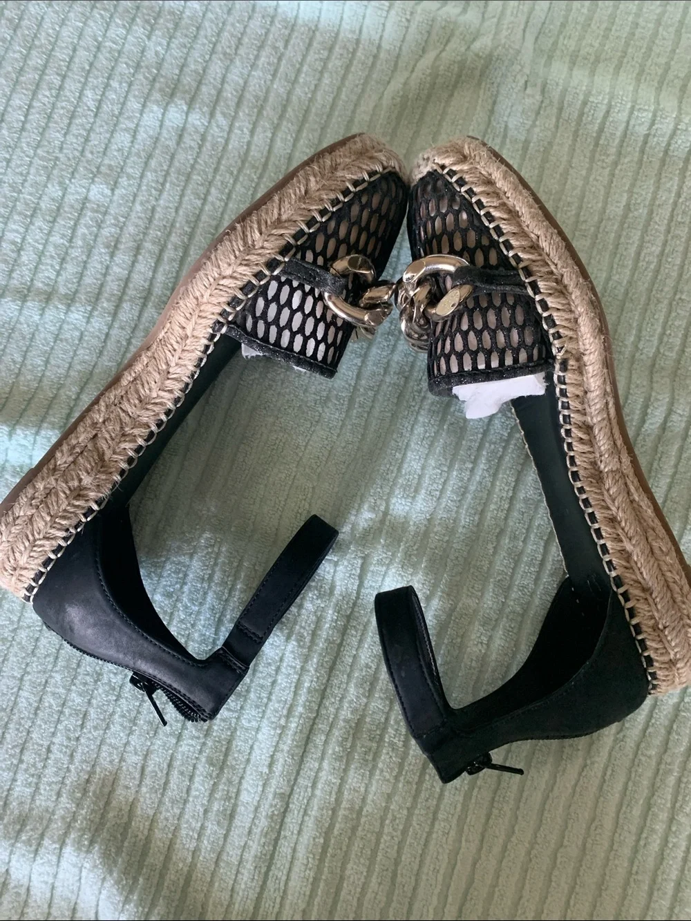 INC International Concepts Black Mesh Chain Espadrille Wedge Sandals
